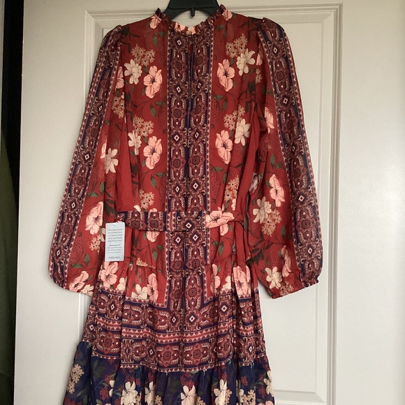 Julia Jordan High Neck Tie Belt Long Sleeve Dress, size 14 - Picture 9 of 13